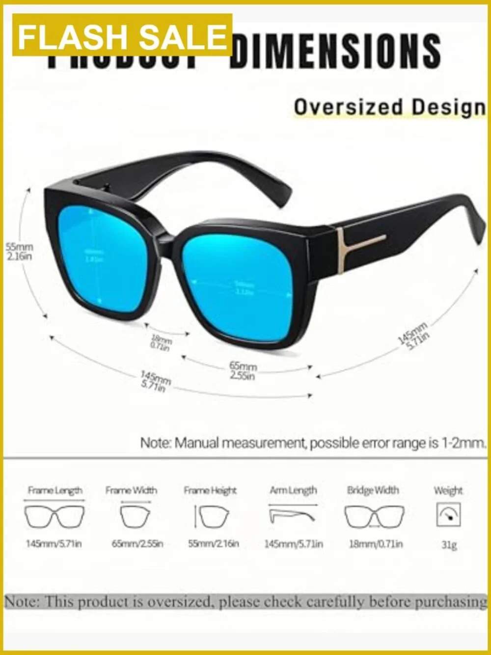 Oversized Fit Over Polarized Square Sunglasses UV400
